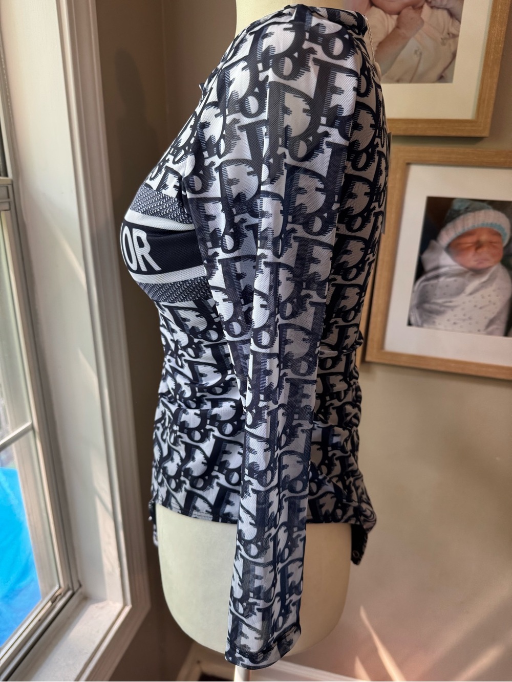 Dior Navy and White Monogram Long Sleeve Top - Picture 2 of 7